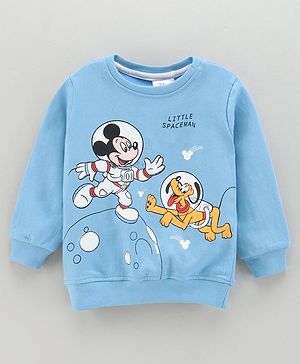 Babyhug Full Sleeves Cotton Knit Sweatshirt with MICKEY & GOOFY Print- Sky Blue