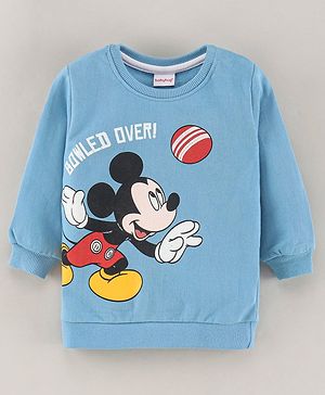 Babyhug Full Sleeves Cotton Knit Sweatshirt with MICKEY Mouse Print - Blue