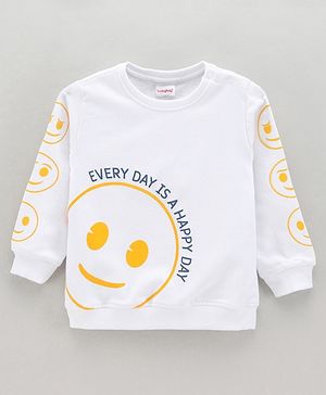 Babyhug Cotton Knit Full Sleeves Sweatshirt Emoji Print - White