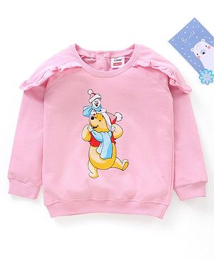 Babyhug Cotton Knit Full Sleeves Winnie The Pooh Printed & Frill Detailing Sweatshirt - Pink