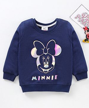 Babyhug Cotton Knit Full Sleeves MINNIE MOUSE Sweatshirt with High Density Holographic Foil Print- Navy