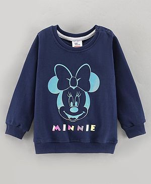 Babyhug Cotton Knit Full Sleeves MINNIE MOUSE Sweatshirt with High Density Holographic Foil Print- Navy - 4-5Y Blue