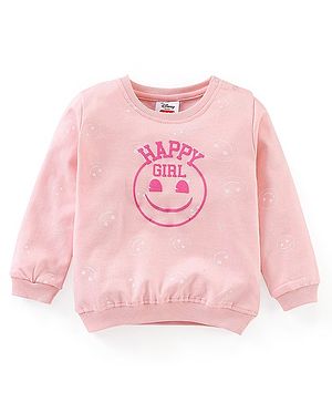 Babyhug Cotton Knit Full Sleeves Sweatshirt with EMOJI Graphics- Pink - 6-9m Pink