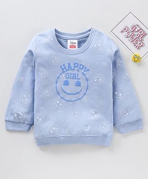 Babyhug Cotton Knit Full Sleeves printed Sweatshirt with EMOJI Graphics- Blue