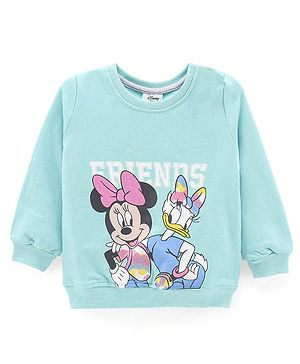 Babyhug Cotton Knit Full Sleeves Mini Mouse & Daisy Duck Sweatshirt with Glitter detailing- Sky Blue - 2-3Y Blue