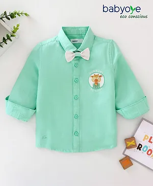 Babyoye 100% Cotton  Full Sleeves Shirt With Bow and Embroidery - Green