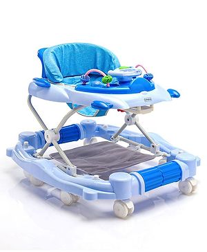 Babyhug Champ 2 in 1 Multifunctional Walker With Rocker Function - Blue| Removable Foot Mat| Smooth Swivel Wheels| Compact Fold