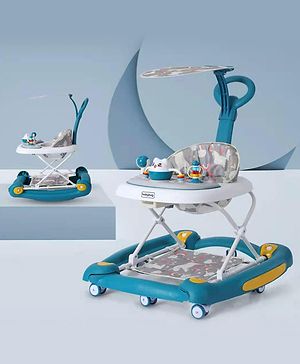 Babyhug Unicorn Foldable Baby Walker Cum Rocker With Sun Shade - Blue