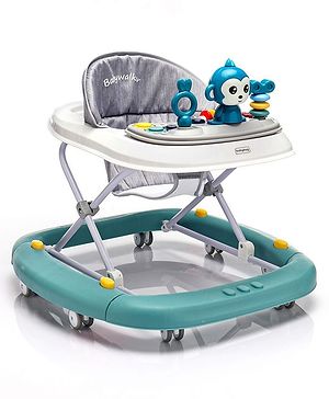 Babyhug Rejoice Musical Baby Walker Cum Rocker Function With Adjustable Height - Green White (Toys color may vary)
