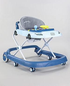 Babyhug Little Racer Car Shape Walker - Blue| Removable Toy Tray| Smooth Swivel Wheels| Light & Music| Comfortable Seat