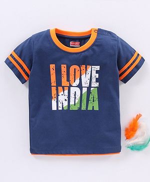 Babyhug Half Sleeves Cotton T-Shirt Text Print - Navy Blue