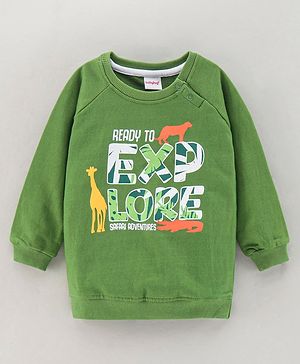 Babyhug Cotton Blend Knit Full Sleeves Text Printed Sweatshirt - Green