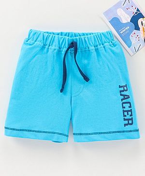 Babyhug Cotton Knit Mid Thigh Length Shorts Text Print - Blue