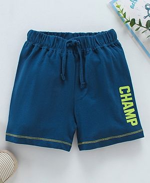 Babyhug Cotton Knit Mid Thigh Length Shorts Text Print - Navy