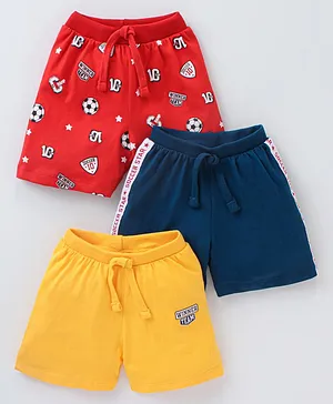 Babyhug Knit Mid Thigh Length Shorts Multiprint Pack of 3 - Navy Red Yellow