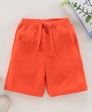 Babyhug Knit Cotton Knee Length Solid Shorts - Orange