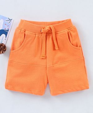 Babyhug Cotton Knit Knee Length Solid Shorts - Orange