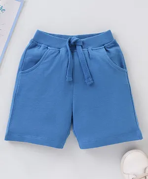 Babyhug Cotton Knit Knee Length Solid Color Shorts - Blue