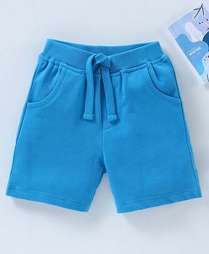 Babyhug Cotton Knit Knee Length Shorts Solid - Blue