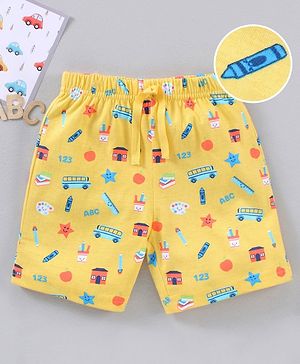 Babyhug Cotton Knit Mid Thigh Length All Over Printed Short - Yellow