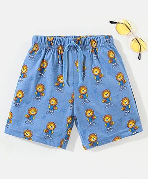 Babyhug Cotton Knit Mid Thigh Length Shorts Lion Print- Blue