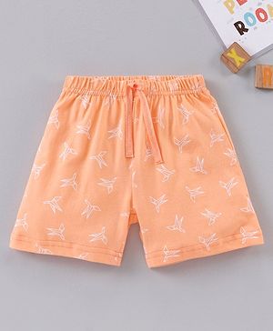 Babyhug Cotton Knit Mid Thigh Length Shorts Paper Plane Print - Orange