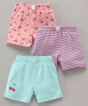 Babyhug Cotton Knit Mid Thigh Length Shorts Multi Prints Pack of 3 - Multicolour