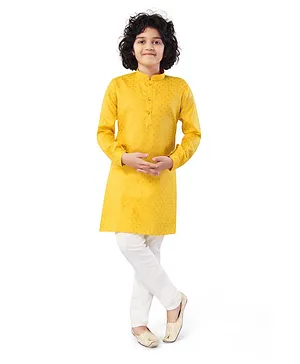 Nakshi By Yug Full Sleeves Ethnic Motif Printed Kurta & Pajama Set - Yellow & Off White