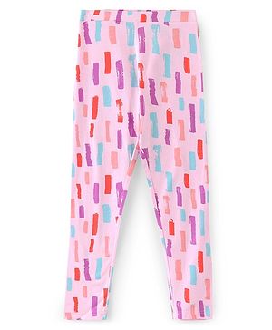 Pine Kids Full Length Stretchable and Biowash Cotton Printed & Solid Color Leggings Pack of 2 - Pink Blue