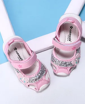 Cute Walk by Babyhug Velcro Closure Embellished Sandals Butterfly Applique- Pink