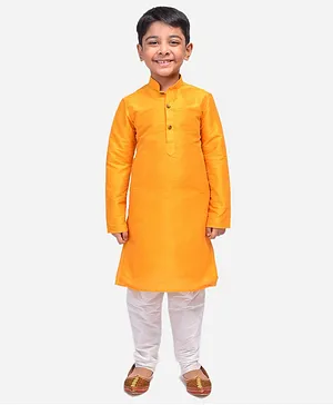 Namaskar Full Sleeves Solid Silk Kurta - Yellow