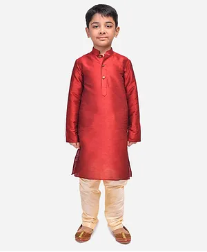 Namaskar Full Sleeves Solid Silk Kurta - Maroon