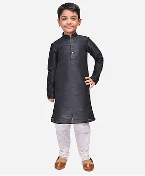 Namaskar Full Sleeves Solid Silk Kurta - Black