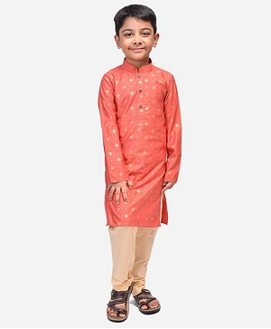 Namaskar Full Sleeves Foil Detail Motif Printed Kurta - Peach