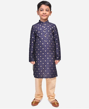 Namaskar Full Sleeves Foil Detail Motif Printed Kurta - Navy Blue