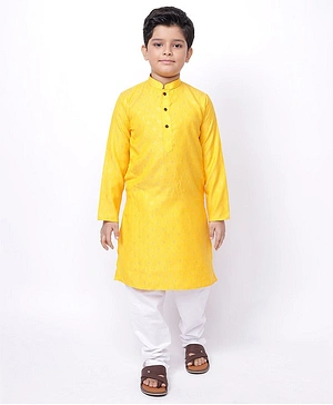 Namaskar Silk Blend Self Design Full Sleeves Kurta - Yellow