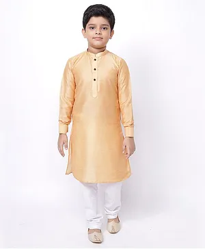 Namaskar Full Sleeves Silk Blend Solid Kurta - Yellow