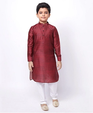 Namaskar Silk Blend Full Sleeves Solid Kurta - Maroon