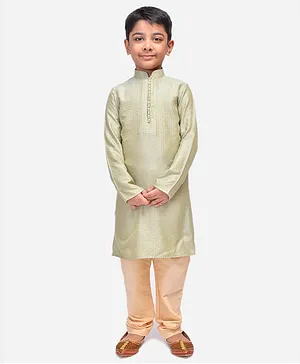 Namaskar Full Sleeves Self Designed Kurta With Churidar - Green