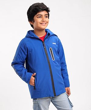 Pine Kids Light Winter Full Sleeves Hooded Solid Colour Sweat Jacket - Royal Blue