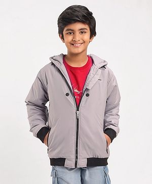 Pine Kids Full Sleeves Light Winter Wear Hooded Jacket - Grey