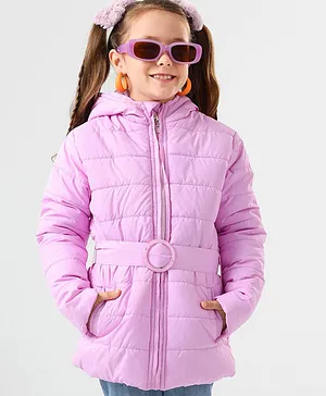 Pine Kids Full Sleeves Solid Winter Wear Padded Hooded Jacket - Pink