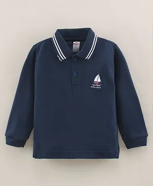 Zero Cotton Knit Full Sleeves T-Shirt Boat Printed - Navy