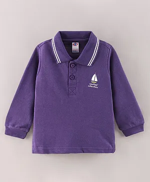 Zero Cotton Knit Full Sleeves T-Shirt Boat Printed - Purple