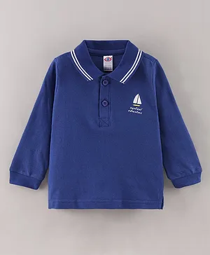 Zero Cotton Knit Full Sleeves T-Shirt Boat Printed - Royal Blue