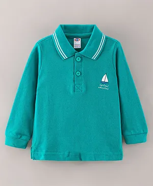 Zero Cotton Knit Full Sleeves T-Shirt Boat Printed - Green