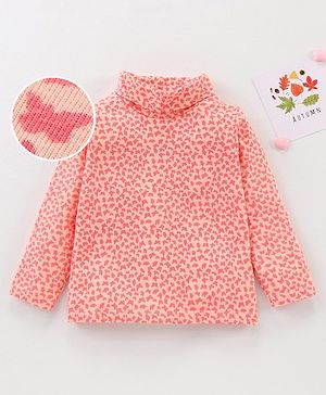 Babyhug Full Sleeves Skivi Top Heart Print - Peach