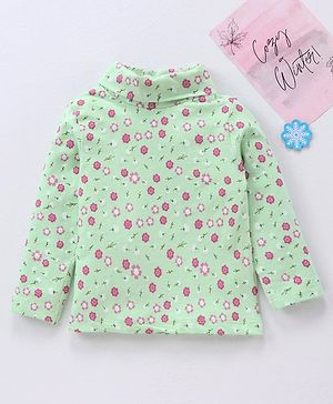 Babyhug Full Sleeves Cotton Lycra All Over Floral Print Skivi Top- Mint Green
