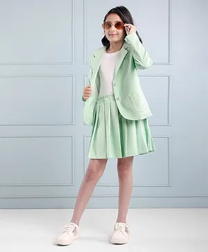 Mark & Mia Full Sleeves Party Wear Top And Skirt Set With Blazer - Green