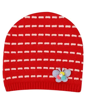Kid-O-World Butterfly Patched Broken Striped Beanie - Red